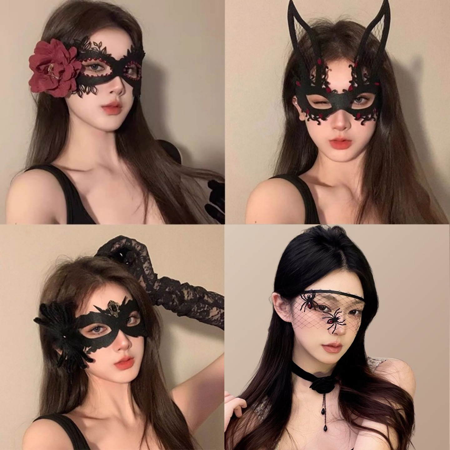 2025万圣节装饰黑色蕾丝花朵面具