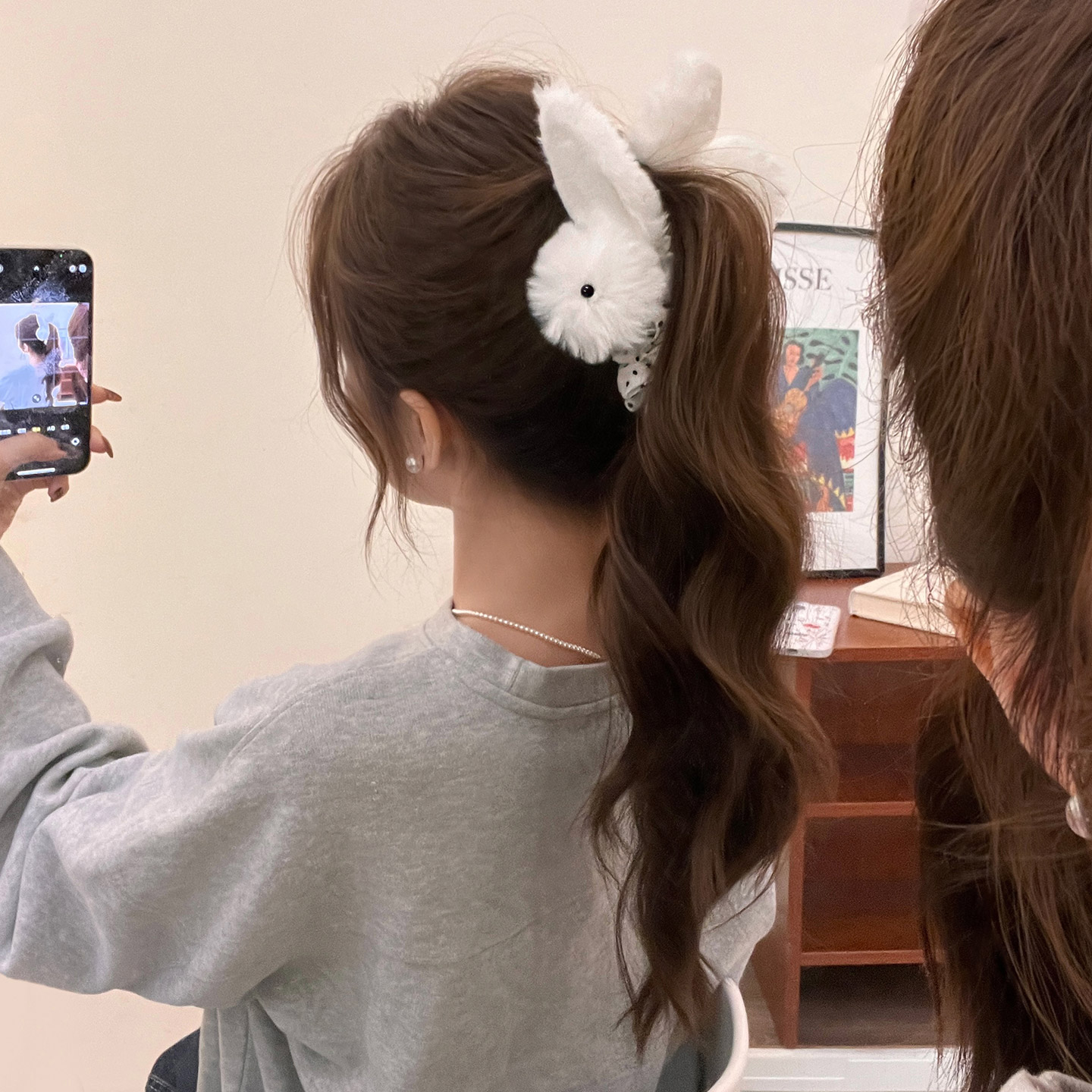 2025秋冬新款毛绒米菲兔波点香蕉夹女学生后脑勺小兔子盘发马尾夹