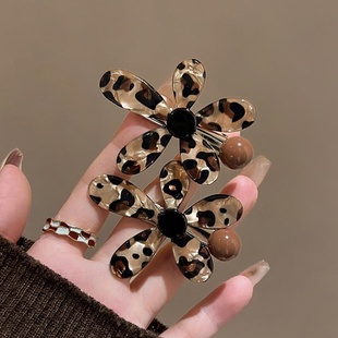 2025秋冬新款韩系女时尚百搭豹纹花朵发夹头饰侧边刘海发卡夹子