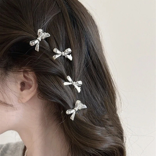 银色蝴蝶结发夹碎发边夹编头发碎发高级侧边夹头发小夹子固定发饰