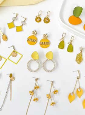 feve store泫雅风简约百搭柠檬黄色耳环小众设计感夏季甜美耳钉