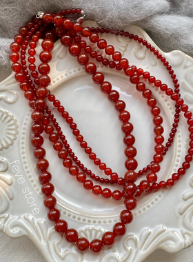 ins博主同款红玛瑙串珠元宝扣项链复古新中式叠戴百搭毛衣锁骨链