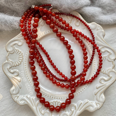 ins博主同款红玛瑙串珠元宝扣项链复古新中式叠戴百搭毛衣锁骨链
