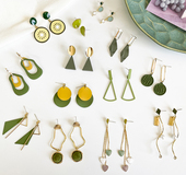 feve store925银针小清新黄绿色耳环女百搭时尚 森系耳饰