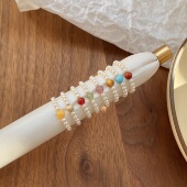 温柔轻奢施家珍珠串珠弹力绳戒指女极细叠戴百搭天然石食指尾戒