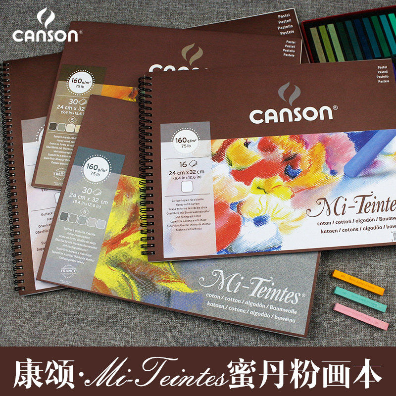 法国CANSON康颂色粉纸蜜丹Mi-Teintes粉画本有色素描本50%棉灰色素描纸画纸粉笔画纸进口彩色色粉笔专用纸