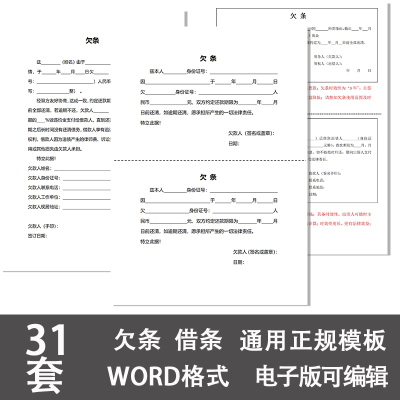 个人欠条正规模板电子版借钱借条借据单法律认可通用word文档范本