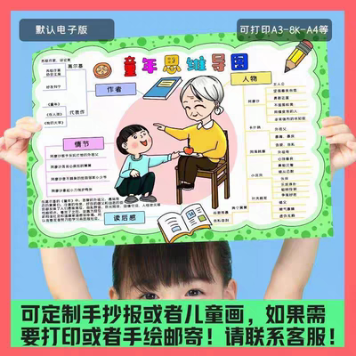 小学生好书推荐高尔基童年思维导图手抄报小报模板线稿x268