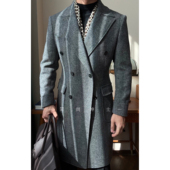 秋冬厚款 英伦风马球羊毛大衣商务绅士款 大翻领双排扣羊毛大衣