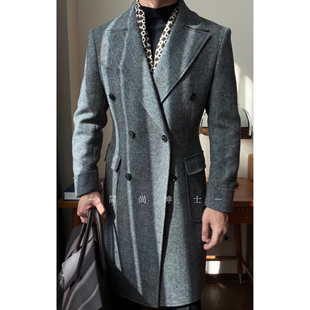 秋冬厚款 大翻领双排扣羊毛大衣 英伦风马球羊毛大衣商务绅士款