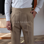 040 轻奢锥形裤 自制气质百搭意式 高腰直筒半廓尔喀西裤