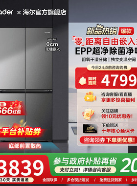 海尔出品统帅540L零嵌入式十字对开四门一级能效大容量家用电冰箱