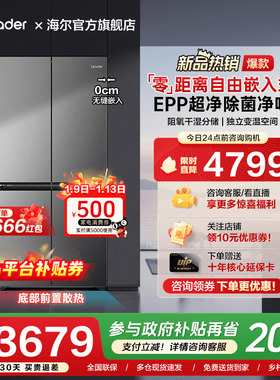 海尔出品统帅540L零嵌入式十字对开四门一级能效大容量家用电冰箱