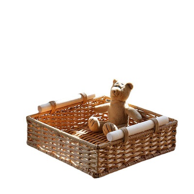 Desktop coffee table storage box, imitation rattan woven ent
