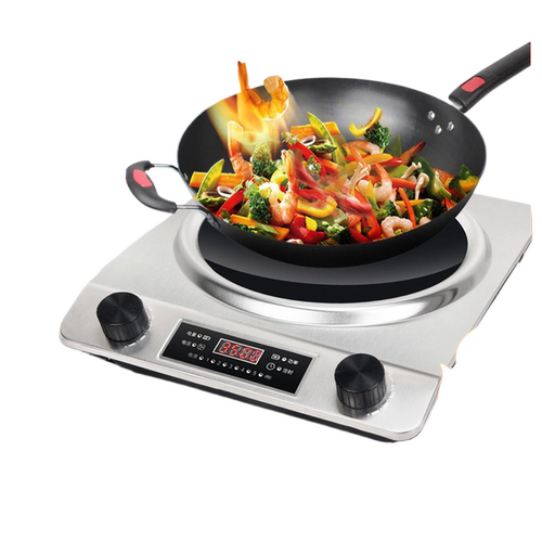 Concave electromagnetic stove for hot pot and stir fry, mult