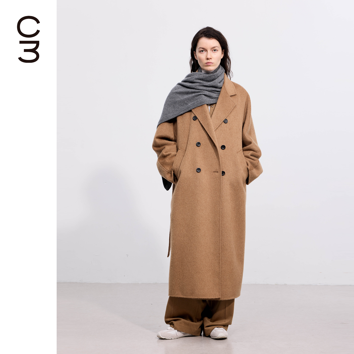 CHICC3骆驼绒双面呢 复古双排扣廓形长大衣