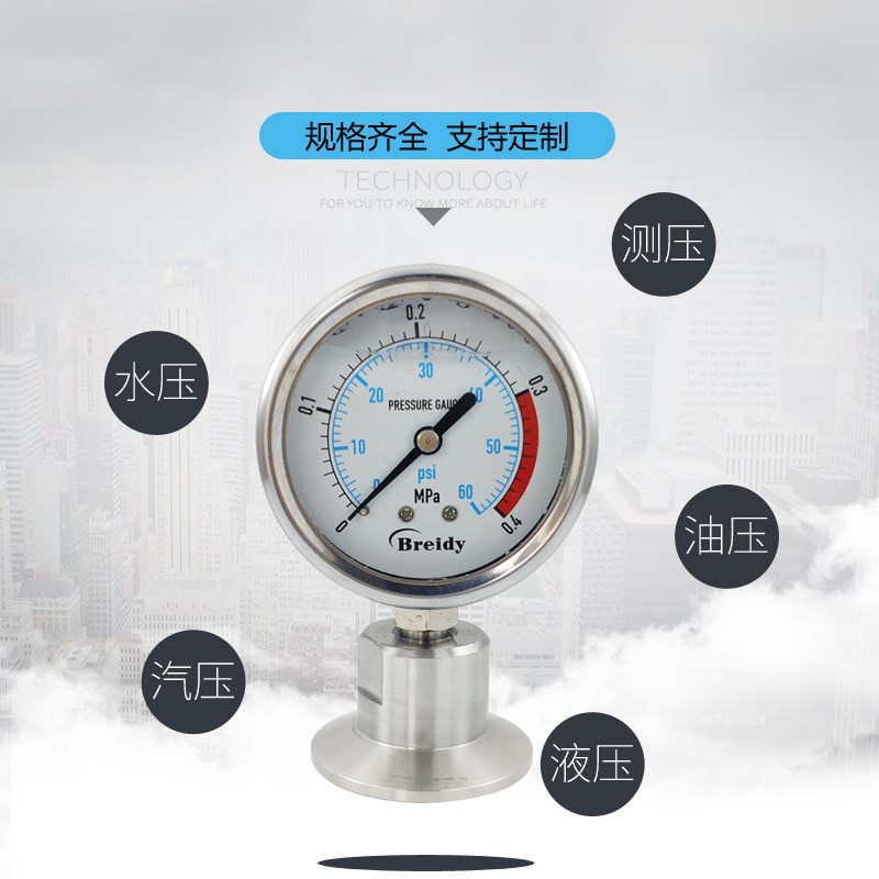 布莱迪压力表 YTP60不锈钢隔膜压力表防震油/气/压水压通用压力表