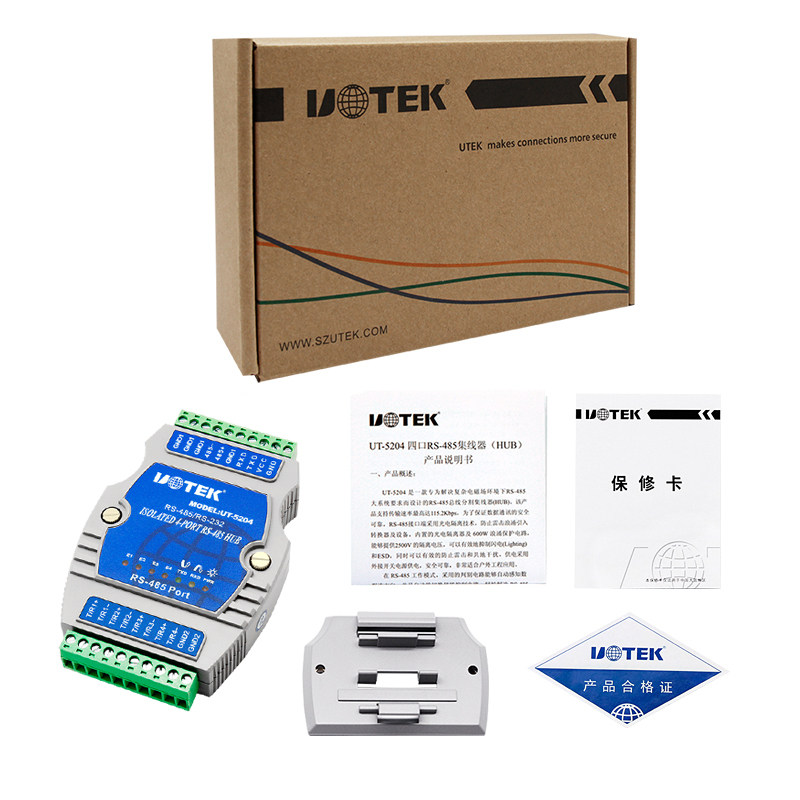 宇泰(UTEK)232转4口RS485集线器光电隔离防雷 rs485分配器UT-5204
