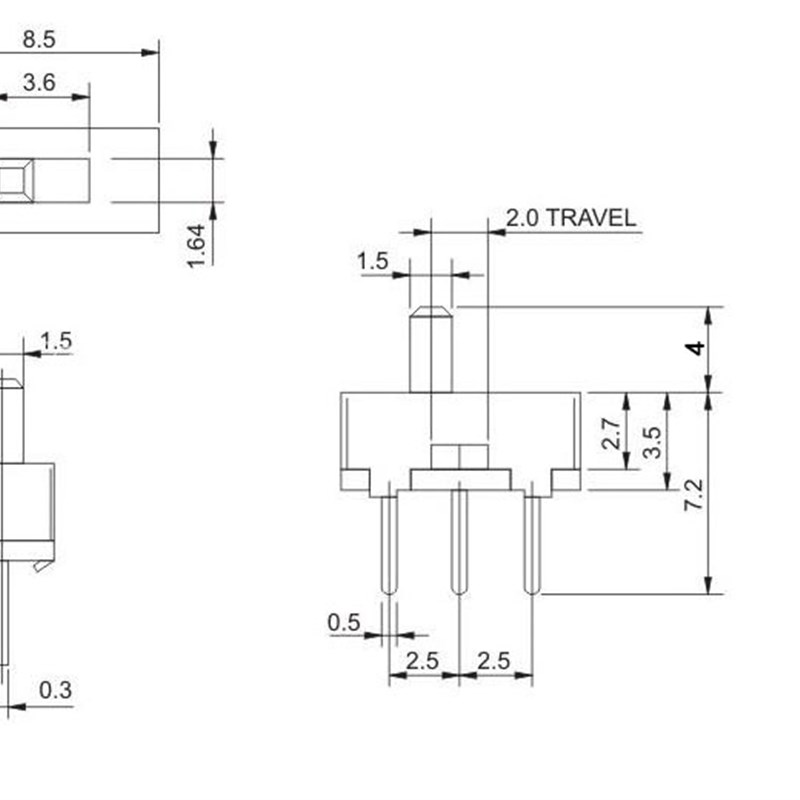 拨动开关 SS12dq00G4 横柄式 二档 三脚 柄长4MM