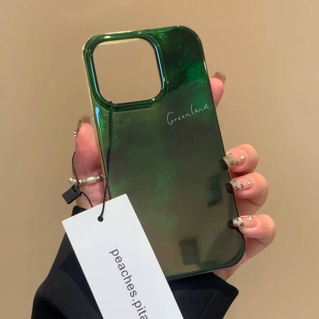 高级感松林绿晕染锡纸纹适用iPhone16手机壳苹果15promax防摔14/13小众