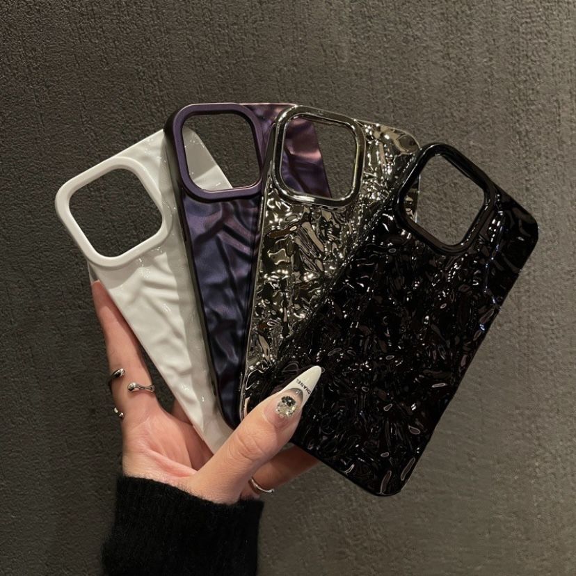 高级感电镀锡纸褶皱适用iPhone17手机壳苹果16promax小众15/14/13软女12/11