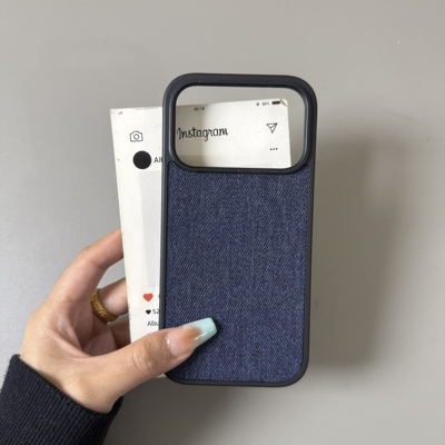 小众ins深蓝色牛仔布纹壳适用iPhone18Pro手机壳17/16promax苹果15简约韩系纯色