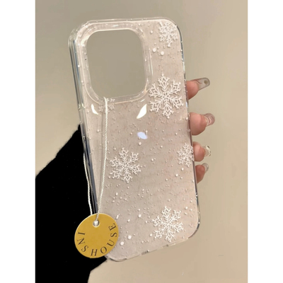 韩风米白色满屏雪花适用iPhone17手机壳16/15promax苹果14/13防摔少女可爱