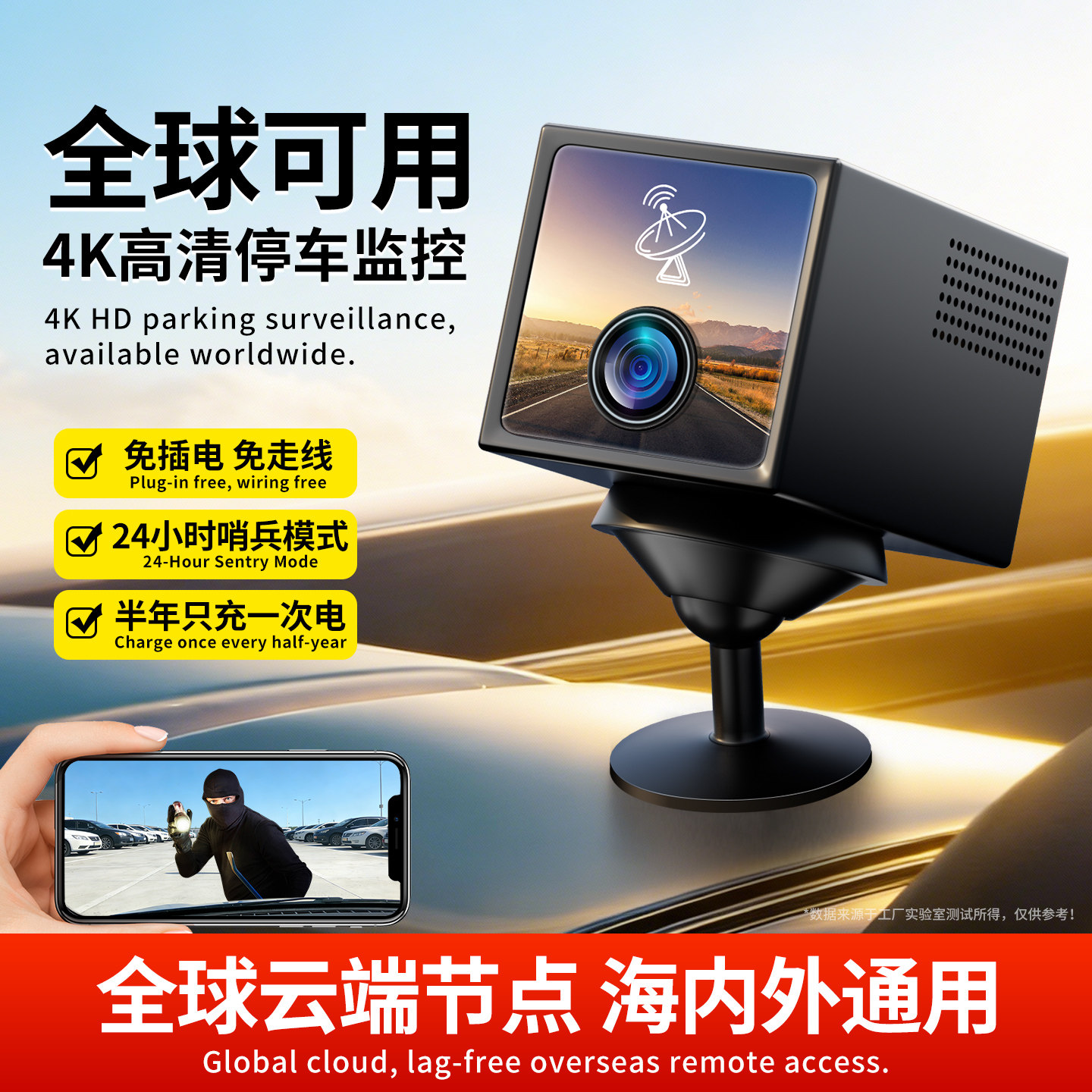 香港澳门台湾海外专用车载摄像头24小时停车监控4G无线行车记录仪