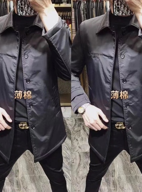 20987秋冬男薄棉翻领中长款时尚西服外套风衣夹克百搭简约时尚男