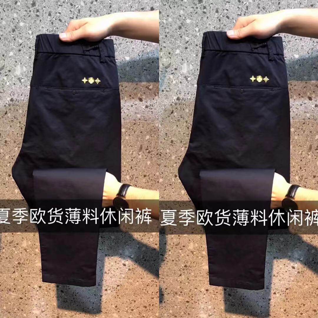 K1202欧货薄料商务休闲黑色裤子男直脚精神帅气潮流百搭条纹时尚