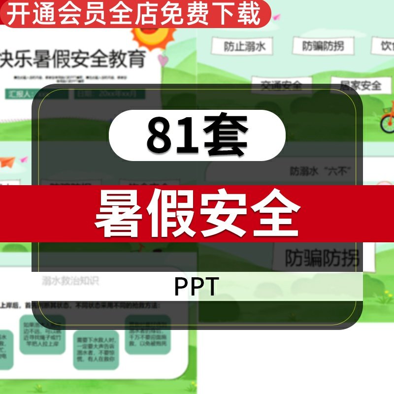 学生暑假安全快乐假期交通安全防止溺水食物中毒预防雷电中暑用火用电事故中小学生儿童期中末班会PPT资料