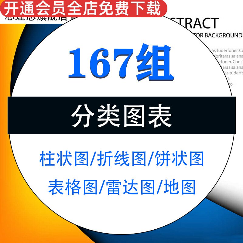分类图表文档半成品可编辑柱状图折线图饼状图表格图雷达图地图PPT模板素材资料