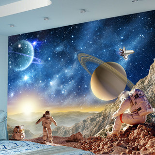 儿童房背景墙星辰大海探索宇宙宇航员星空3D立体壁画贴纸自粘墙纸