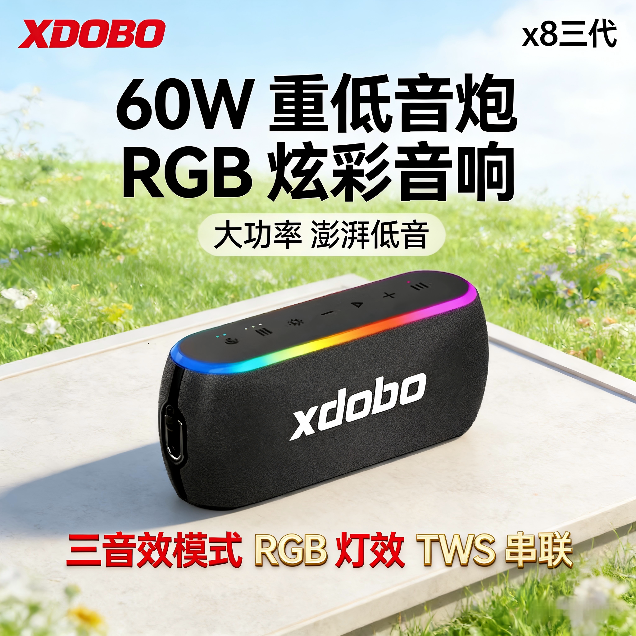 喜多宝 X8三代蓝牙音响炫彩灯光hifi重低音新款便携式音箱