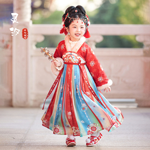 儿童古装汉服女童唐装演出服小学生中国风舞蹈服装古风超仙连衣裙