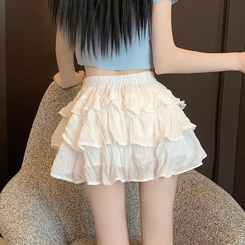 白色蛋糕裙半身裙女夏季小个子肌理感高腰a字显瘦短款蓬蓬裙短裙