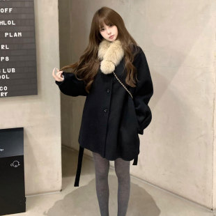温柔甜美蓬蓬袖羊绒呢子外套女2026秋冬新款毛领气质羊绒毛呢大衣