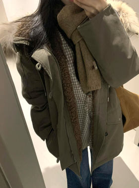 韩系重工工装羽绒派克服女2026秋冬新款小个子时尚多口袋保暖外套