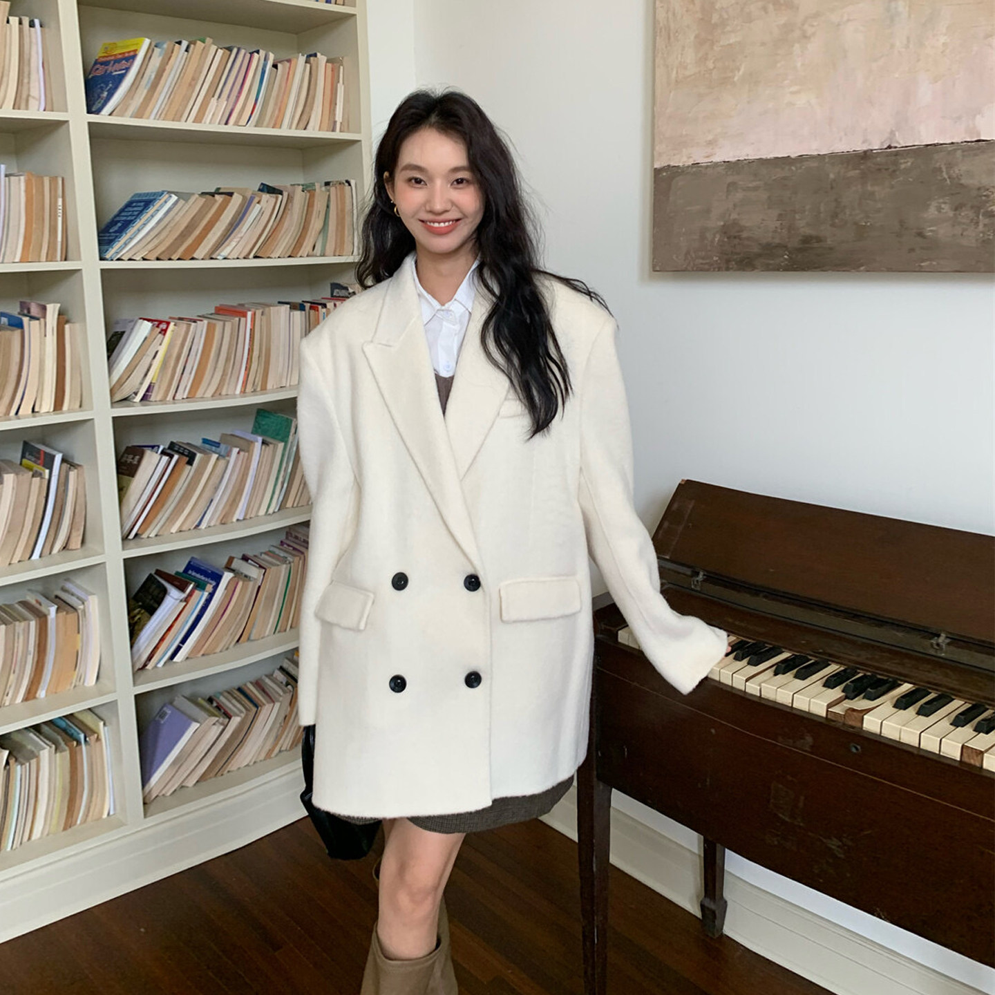 高级感韩系2025年秋冬新款巨好看毛呢西装外套女小个子短款外套