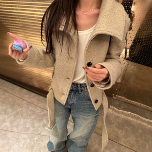 韩系复古小个子羊绒呢子外套女2026秋冬新款时髦洋气短款毛呢大衣