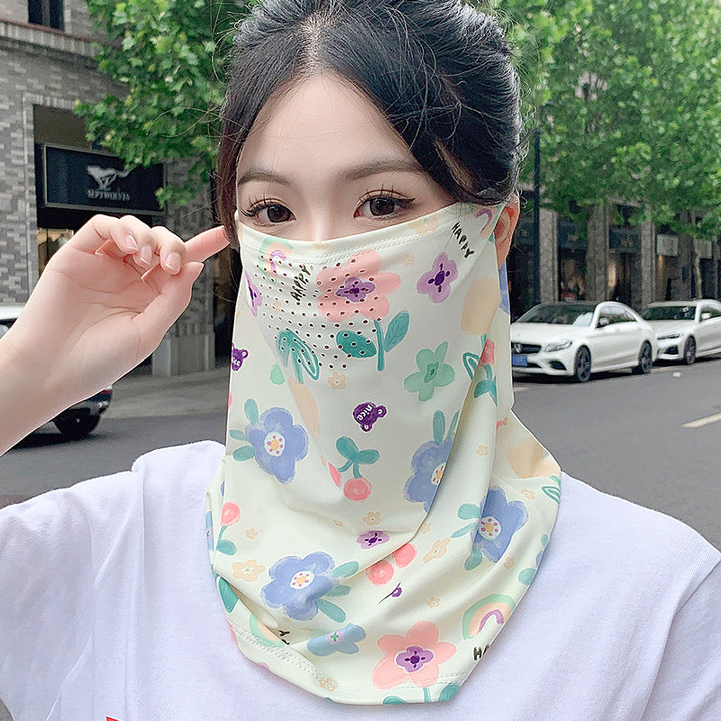 挂耳防晒面罩护颈女士冰丝面纱户外自行车面巾夏骑行开车魔术头巾