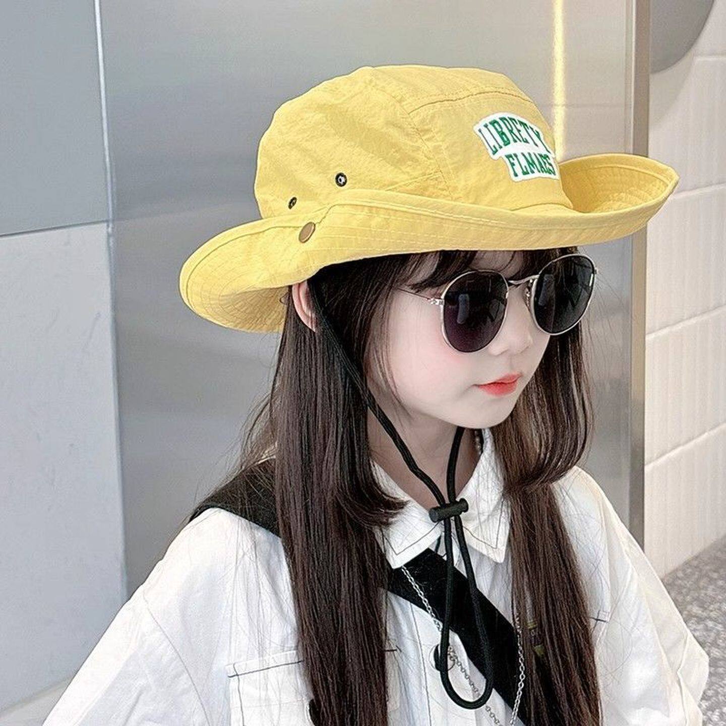 INS风儿童春夏速干渔夫帽男女宝宝大檐防紫外线遮阳盆帽婴儿帽子
