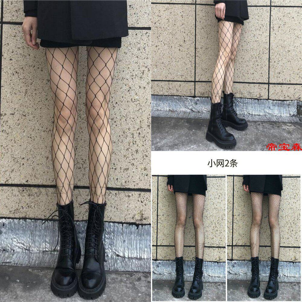 袋装渔网袜黑丝袜女款黑色连裤袜子网格防勾丝打底