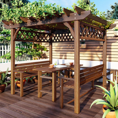 藤架葡萄架简易亭子室外庭院碳化木户外花架实木凉亭爬别墅防腐木