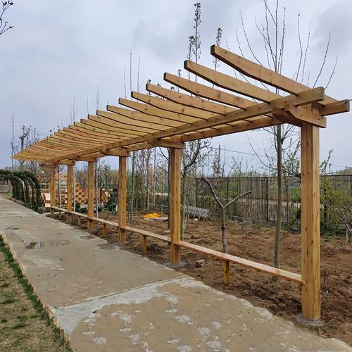 定制单面边防腐木碳化木樟子松户外庭院别墅葡萄爬紫藤花廊架车棚