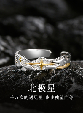 纯银北极星戒指男款小众设计尾戒