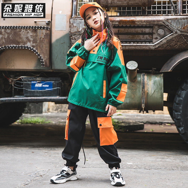 儿童街舞套装男童嘻哈潮秋冬女童走秀女工装上衣少儿演出服帅气酷