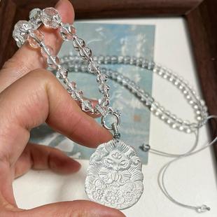 爆款天然白水晶狐狸将军狐吊坠九尾狐水晶项链狐牌学生锁骨链狐牌