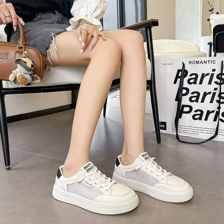 网面小白鞋女2025新款夏季透气百搭厚底增高休闲运动板鞋ins网鞋
