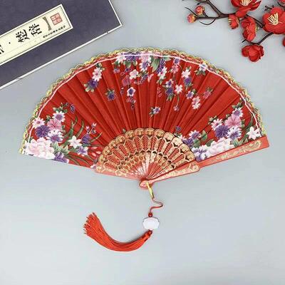 Chinese Style Vintage Silk Folding Fan Japanese Art Crafts